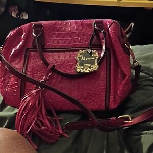 Pink Croc-Embossed Women's Bag W/ Wallet